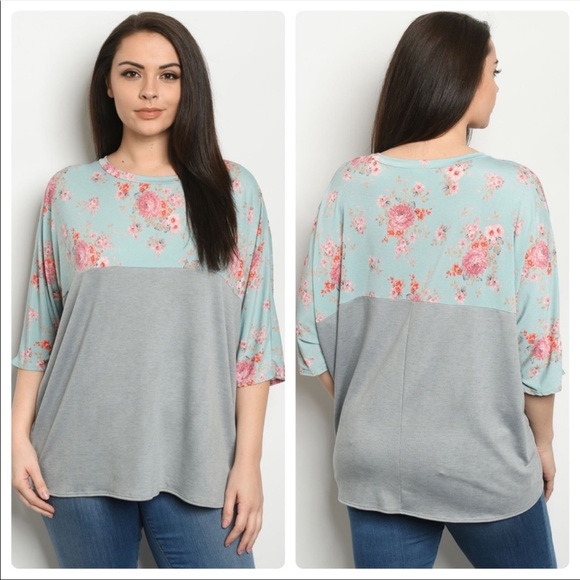 A Girl Thing Tops - Woman’s Plus size gray floral top 1X, 2X